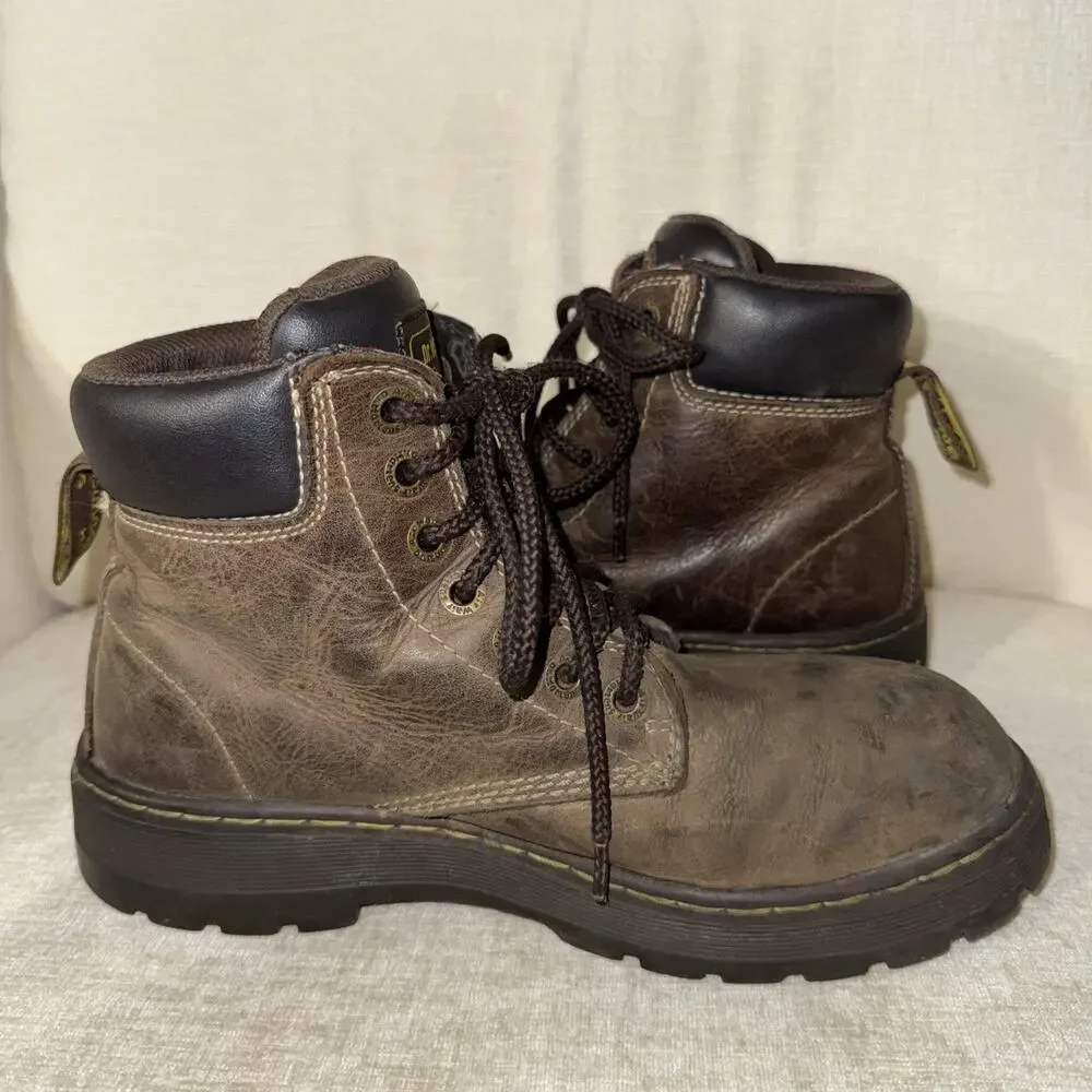 Doc Martens Men Industrial Brown Leather Steel Toe Boot Sz 9 DM347 F2413-11